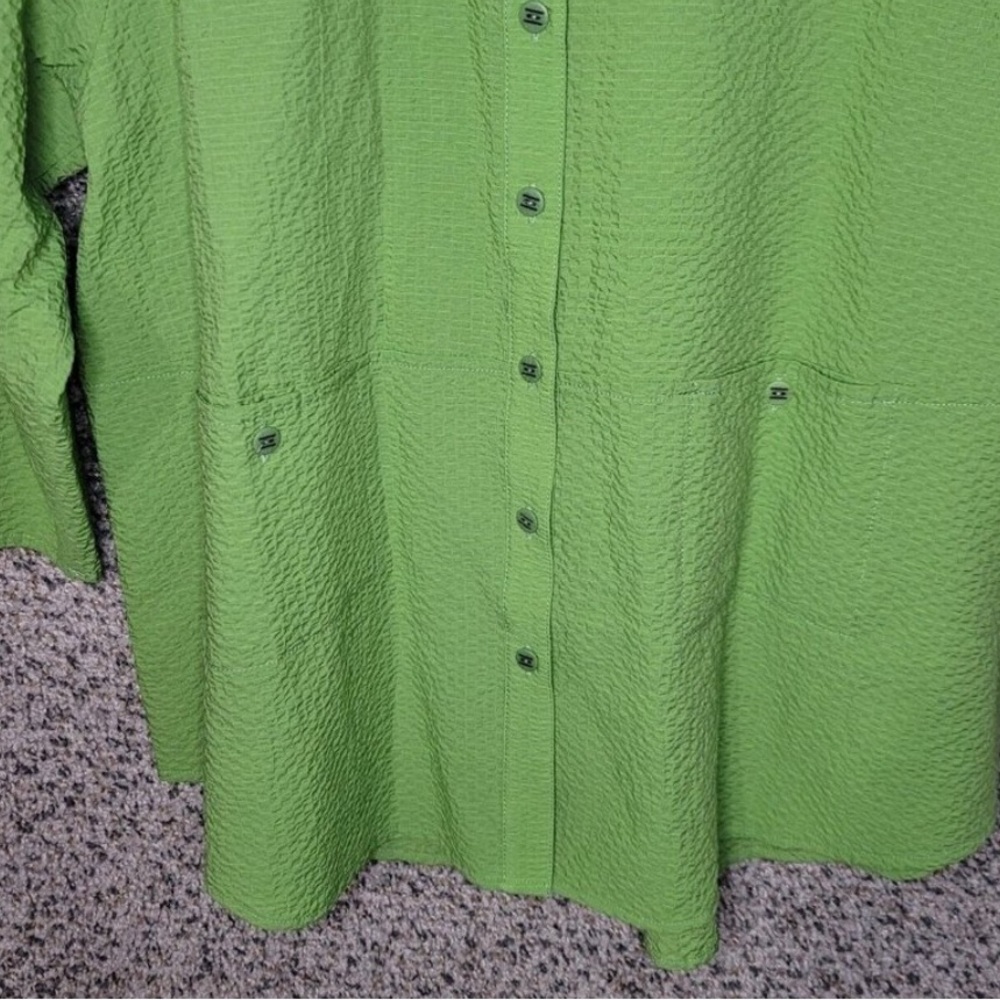 Habitat Top Womens Large Green Button Up Textured Collared Pockets Casual Ladies - Picture 9 of 9